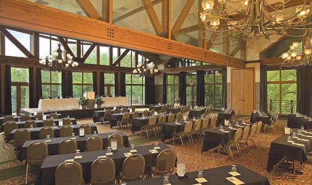 The main ballrooms at Eagle Ridge Resort & Spa offer sweeping views of the lakeside property.