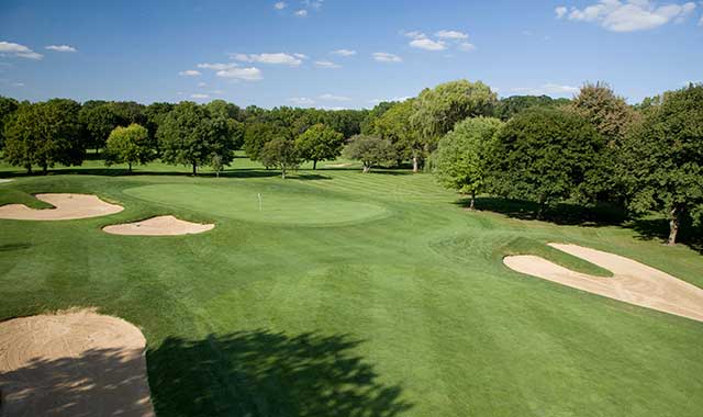 The No. 1 green at Pottawatomie Golf Course, in St. Charles, a public nine-hole course set alongside the Fox River.