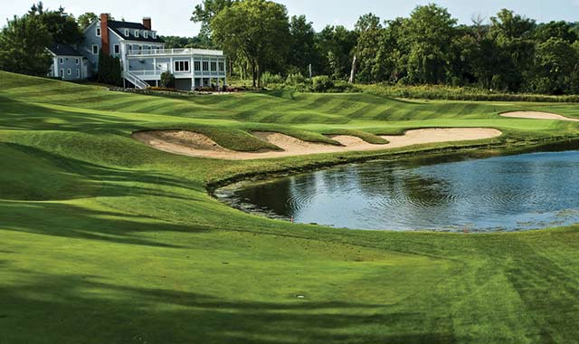 The No. 10 hole on Geneva National’s Gary Player Course, in Lake Geneva, gives long hitters an advantage, with its long, downward-sloping fairway.