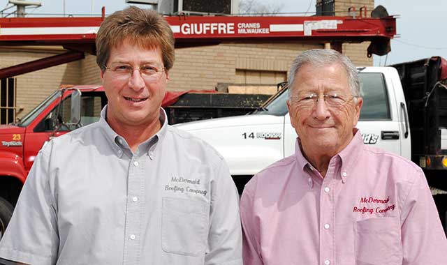 Paul Naretta (left) and his father, Bill Naretta, are the third- and second-generation leaders of McDermaid Roofing and Insulating.