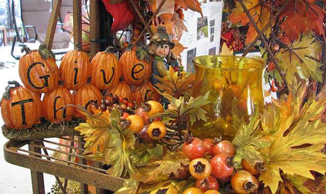This year’s autumn decor incorporates whimsical sayings, distinct color palettes and natural elements, like this example seen at Countryside Flower Shop, Nursery & Garden Center, in Crystal Lake.